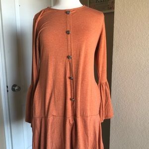 Medium Copper Color Bell Sleeve Dress With POCKETS